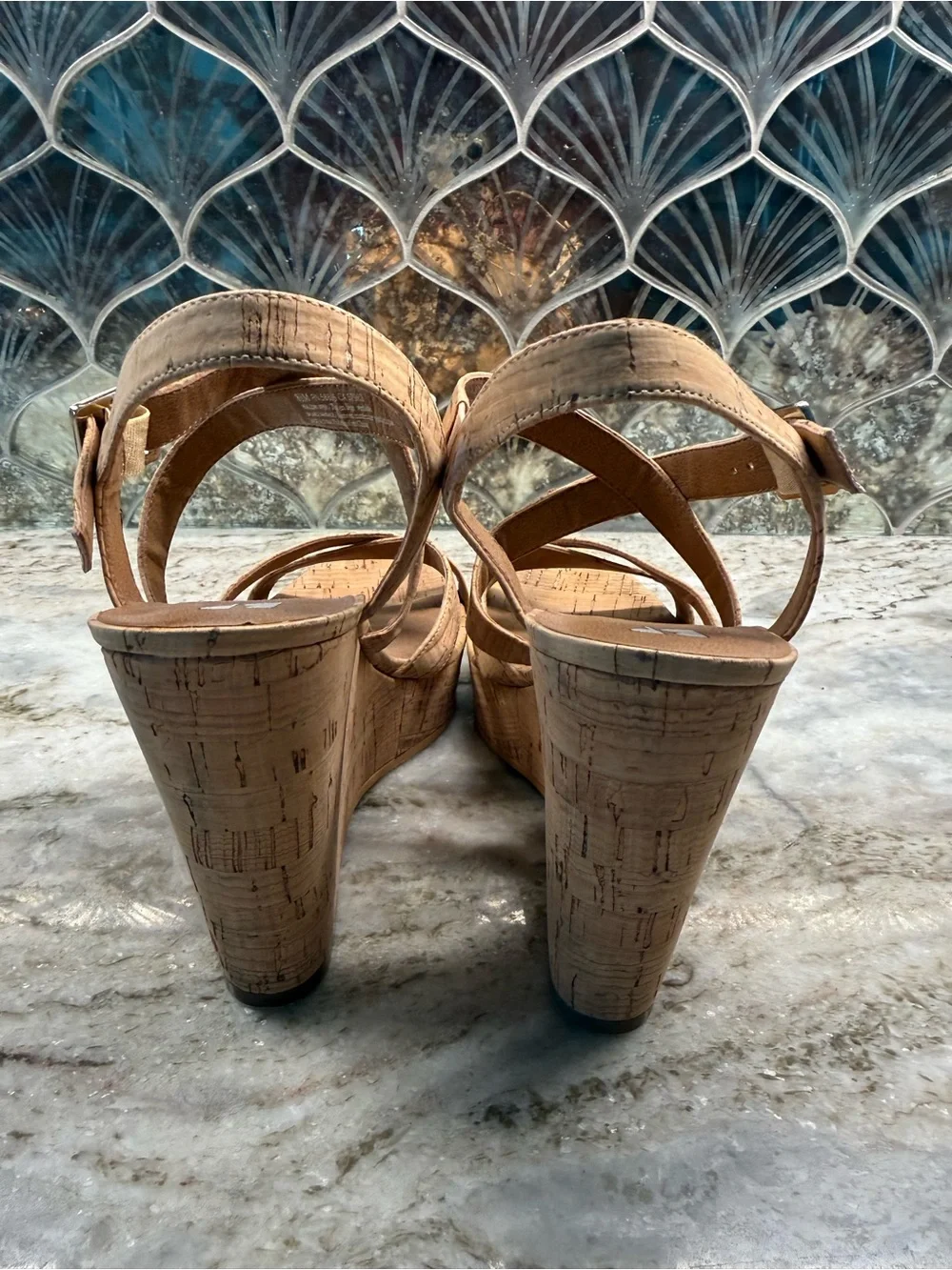Womens Cork Wedge High Heels Summer Sandal Peep Toe Platform Slingback Shoes 8.5